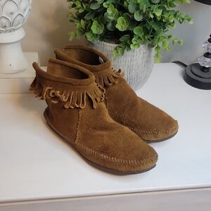 Brown Suede Fringe Ankle Boots SZ 8